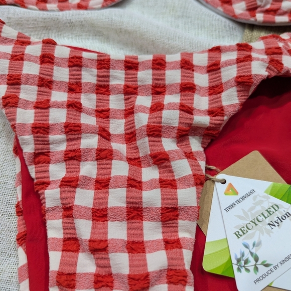 Berlook / new with tags / Small Medium Large  / Red Textured Plaid Bikini set - Picture 2 of 3